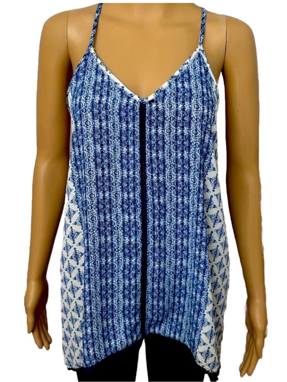Socialite Blue and White Printed Tank Top
